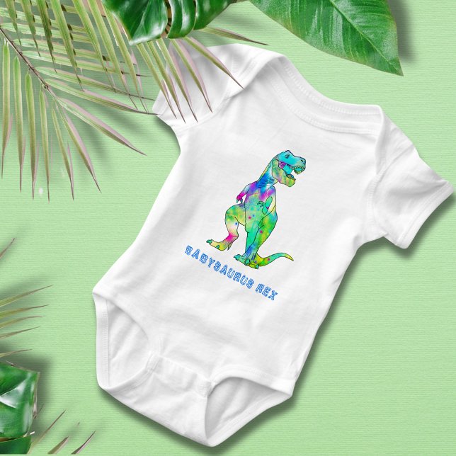 Dinosaur Babysaurus Rex Baby Bodysuit (Colorful dinosaur babysaurus Rex baby vest watercolor T-Rex )