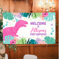 Dinosaur Backdrop T-Rex Pink Dino Girl Birthday