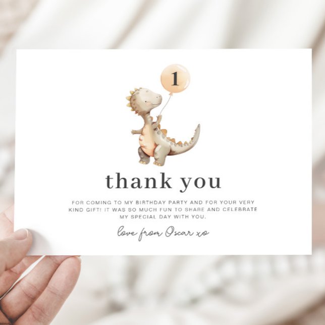 Dinosaur Balloon 1st Birthday - Thank You Card (Creator Uploaded)