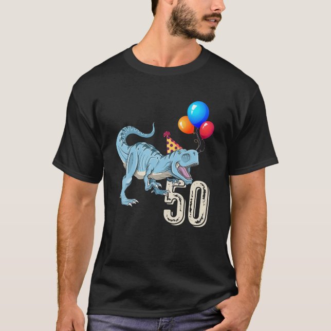 Dinosaur Balloon T Rex 50Th Birthday Kid Boy Girl T-Shirt (Front)