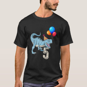 Dinosaur Balloon T Rex 5Th Birthday Kid Boy Girl F T-Shirt