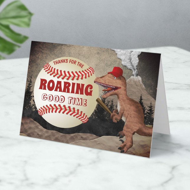 Dinosaur Baseball Boys Birthday Thank You Card (Creator Uploaded)