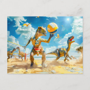 Dinosaur Beach Volleyball Game Holiday Postcard
