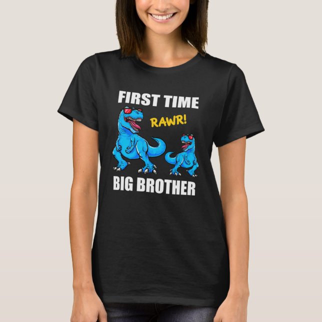 Dinosaur Big Bro  Baby Announcement First Time Bro T-Shirt (Front)