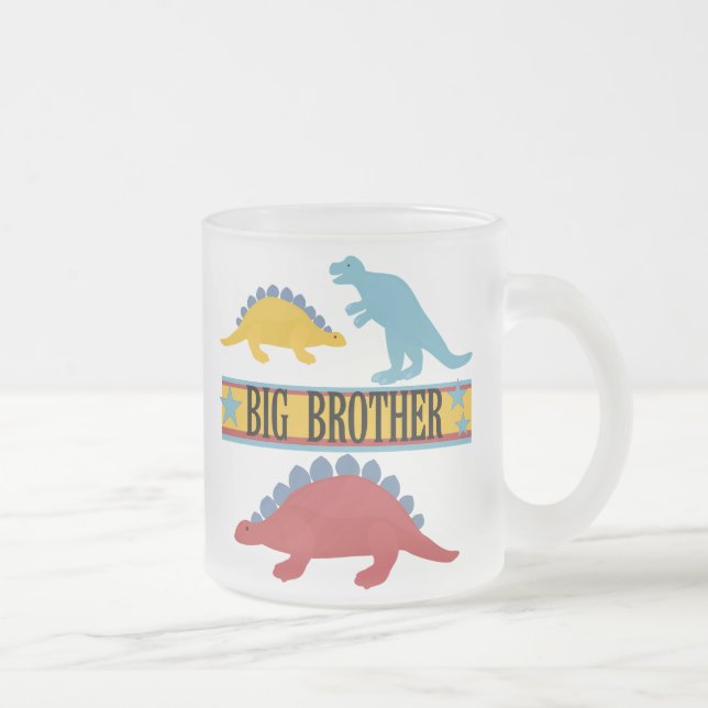 Dinosaur Big Brother Frosted Glass Coffee Mug (Right)