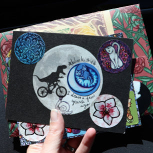 Dinosaur Bike and moon retro 80s Dino Invitation