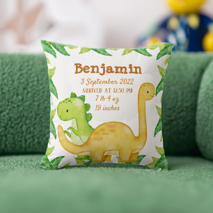 Dinosaur birth stat birth announcement  cushion