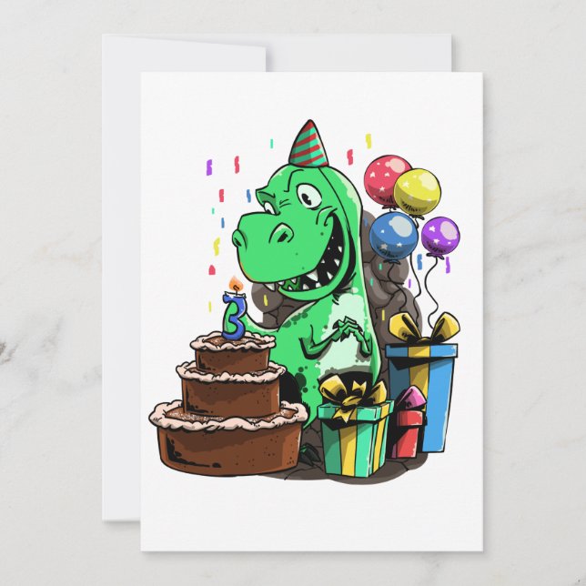 Dinosaur Birthday - 3 Year Old Invitation (Front)
