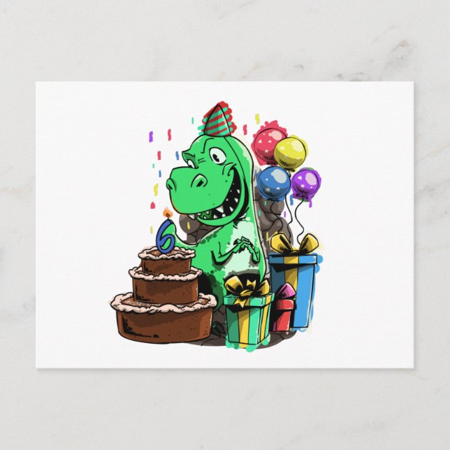Dinosaur Birthday 6 Postcard (Front)