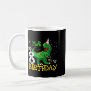 Dinosaur Birthday 8 Years Old Boy Girl Funny Quote Coffee Mug