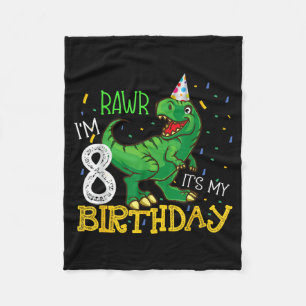 Dinosaur Birthday 8 Years Old Boy Girl Funny Quote Fleece Blanket