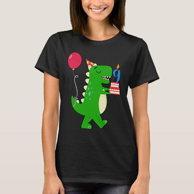 Dinosaur Birthday 9th Year Old Humour Balloons And T-Shirt (Front)