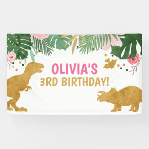 Dinosaur Birthday Backdrop Dino Banner Safari Pink