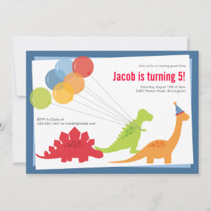 Dinosaur Birthday Balloons Blue Red Party Invitation