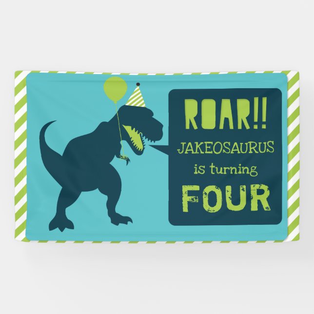 Dinosaur Birthday Banner Green (Horizontal)