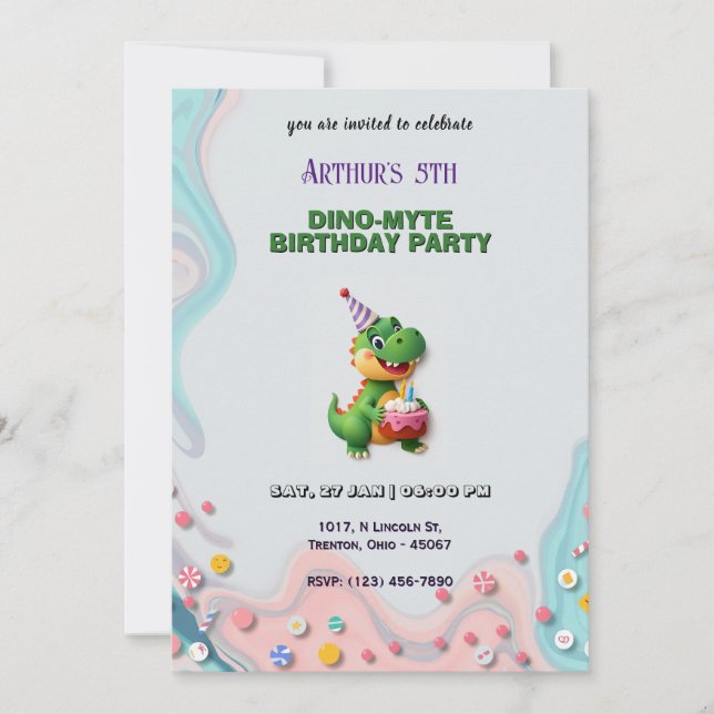 Dinosaur Birthday Bash Personalised Invitation (Front)