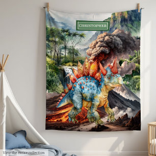 Dinosaur Birthday Blanket Watercolor Personalized 