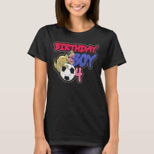 Dinosaur Birthday Boy 4 Year Old Dino Soccer Birth T-Shirt
