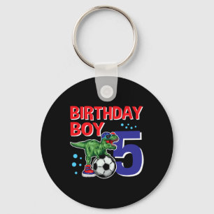 Dinosaur Birthday Boy 5 Year Old Dino Soccer Birth Key Ring
