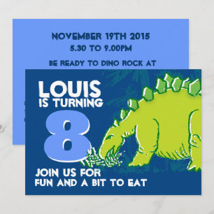Dinosaur birthday boy 8th blue green invitation