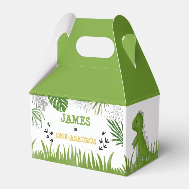 Dinosaur Birthday Boy Any Age Green Yellow Black   Favour Box (Front Side)