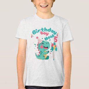 Dinosaur Birthday Boy Personalised T-Shirt Custom Tri-Blend Shirt