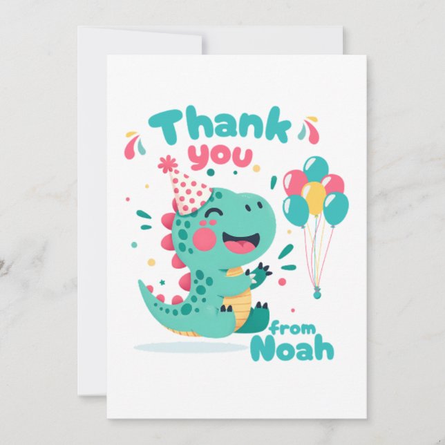 Dinosaur Birthday Boy - Thank you card editable (Front)