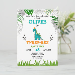 Dinosaur Birthday Boy watercolor turquoise orange  Invitation