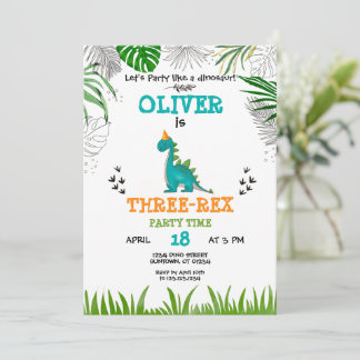 Dinosaur Birthday Boy watercolor turquoise orange Invitation