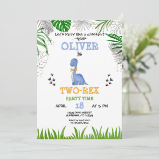 Dinosaur Birthday Boy watercolor violet yellow Invitation