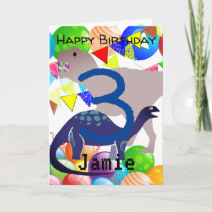 Dinosaur Birthday Card For 3 Year Old