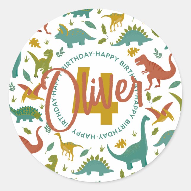 Dinosaur Birthday  Classic Round Sticker (Front)