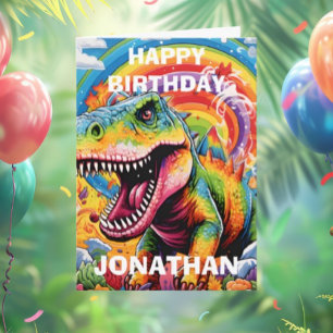 dinosaur birthday colourful cute card