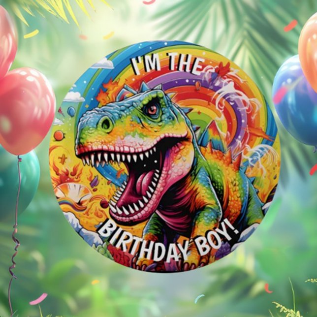 dinosaur birthday colourful cute classic round sticker (Cute Dinosaur Birthday Stickers: Colorful & Classic Fun!)