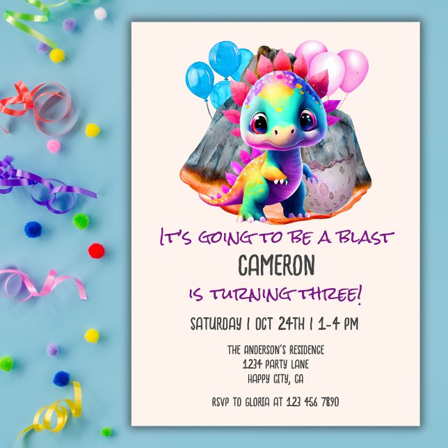 Dinosaur Birthday Colourful To Be a Blast Any Age  Invitation (Creator Uploaded)
