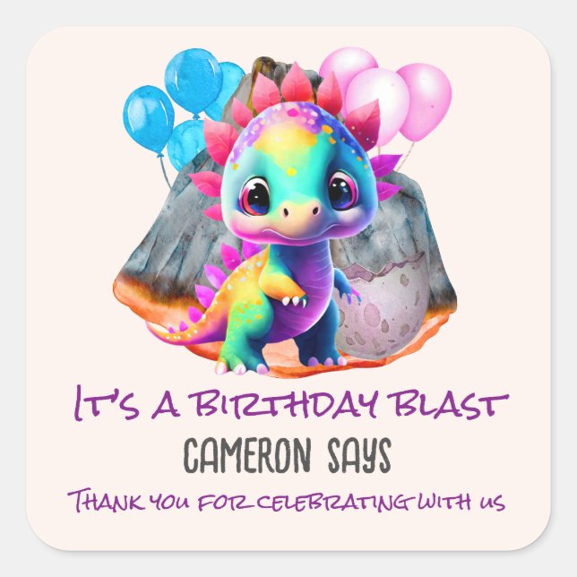 Dinosaur Birthday Colourful To Be a Blast Any Age  Square Sticker (Front)