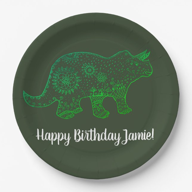 Dinosaur,  Birthday Custom Paper Plates (Front)