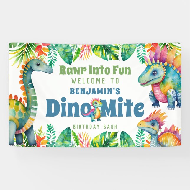 Dinosaur Birthday Dino-mite Tropical Welcome Party Banner (Horizontal)