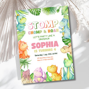 Dinosaur Birthday Girls Pink Dinosaur Party Theme Invitation