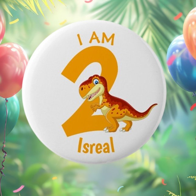 Dinosaur birthday Gold 6 Cm Round Badge (Celebrate your little one's special day with our Dinosaur Birthday Gold Button! )