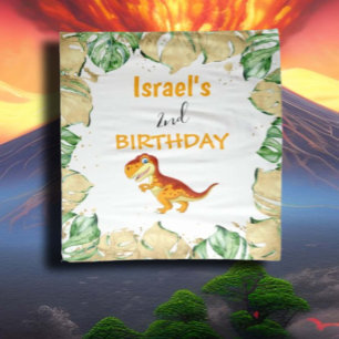 Dinosaur BIRTHDAY Gold Backdrop Tapestry