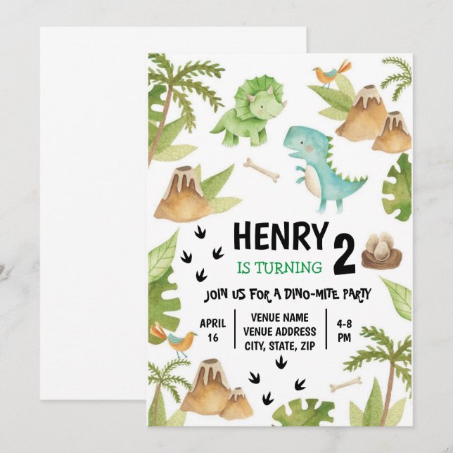 Dinosaur Birthday Invitation (Front/Back)