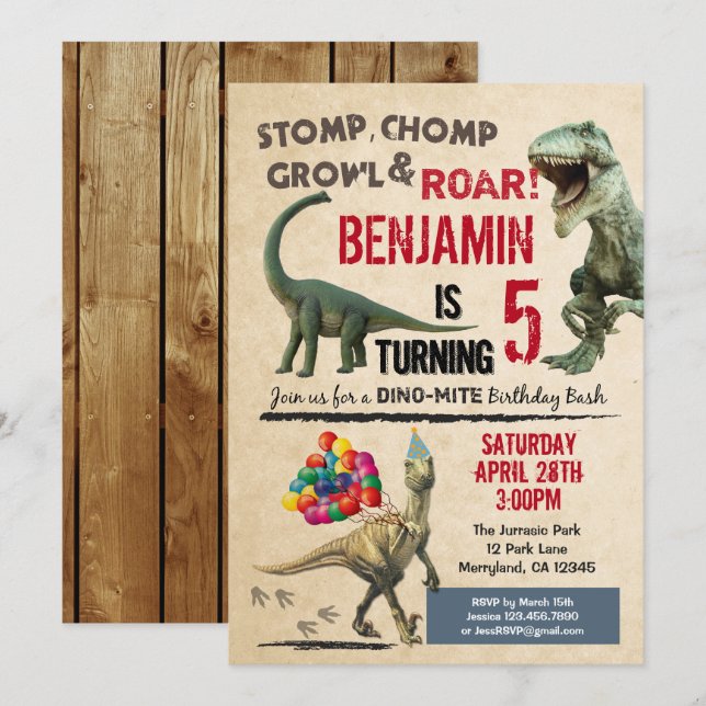 Dinosaur birthday invitation (Front/Back)