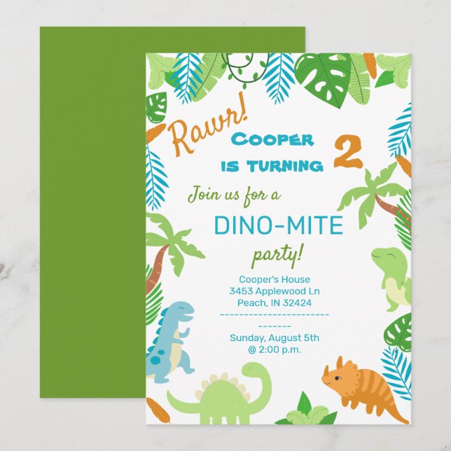 Dinosaur Birthday Invitation (Front/Back)