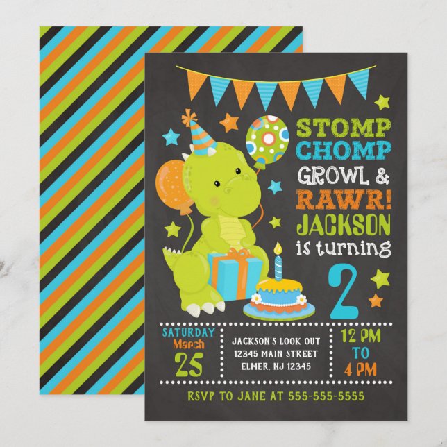 Dinosaur Birthday Invitation (Front/Back)