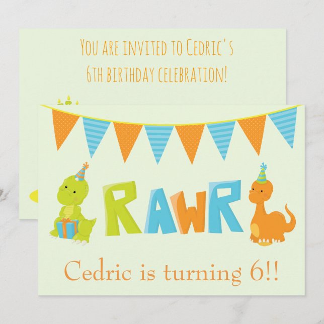 Dinosaur Birthday Invitation (Front/Back)