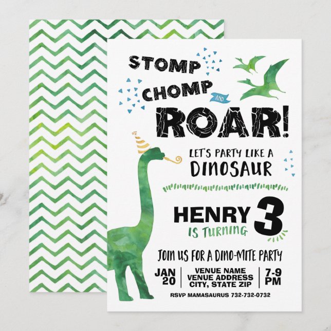 Dinosaur Birthday Invitation (Front/Back)