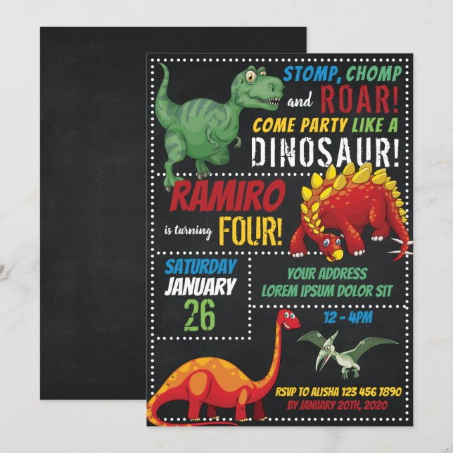 Dinosaur Birthday Invitation (Front/Back)