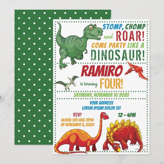 Dinosaur Birthday Invitation (Front/Back)