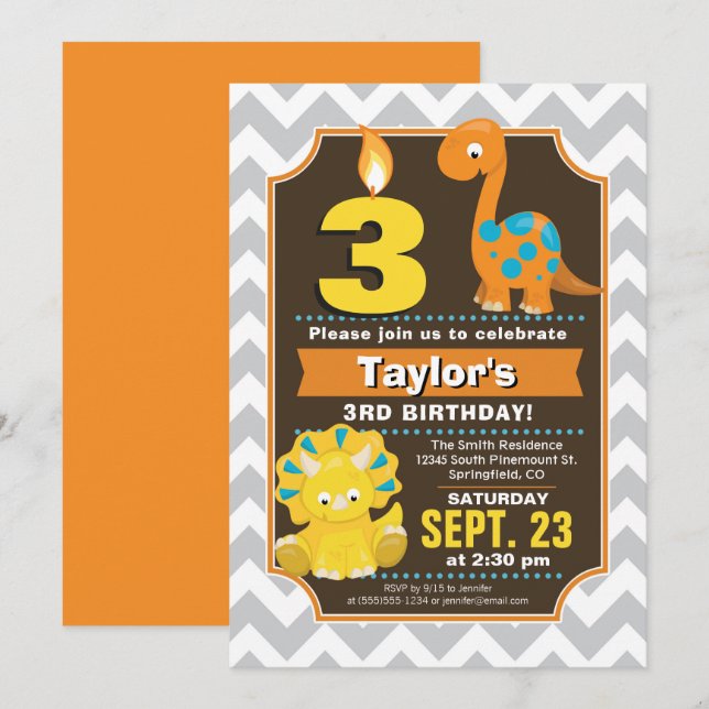 Dinosaur Birthday Invitation (Front/Back)